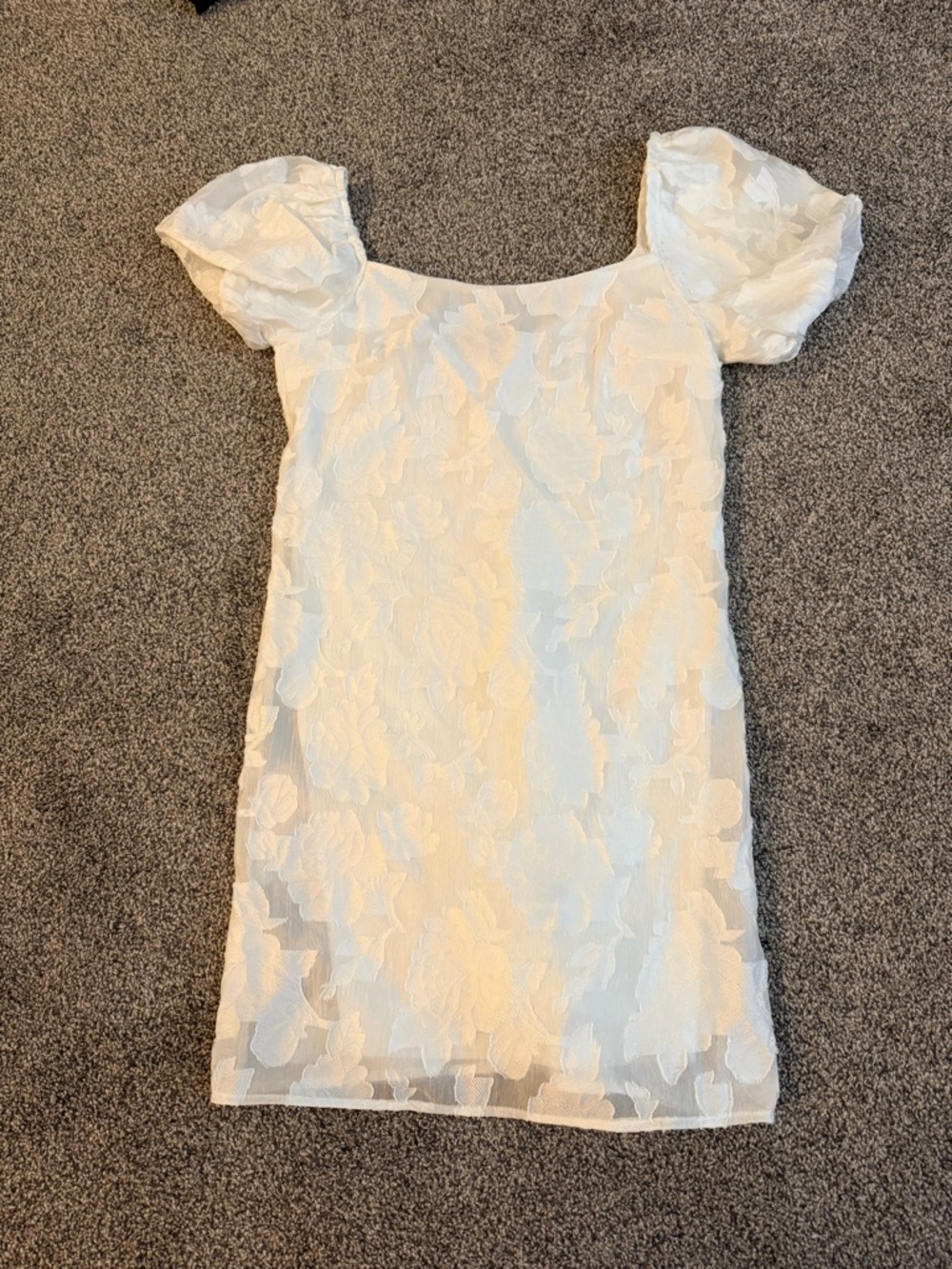 White Floral Lace Puff-Sleeve Dress